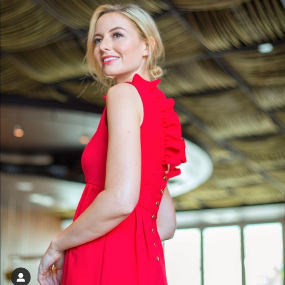 Camille Beth Red GoGo Mini Dress with Ruffle Detail and Button Back - Picture 5 of 11